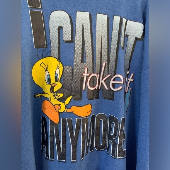 VTG Looney Tunes Tweety Bird Sweatshirt Crewneck Pullover Graphic Blue XXL - Picture 3 of 10